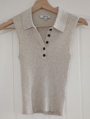 Madewell Ribbed Sleeveless Collared Tank - Light Beige Heather